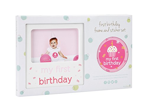 Подаръчен Комплект със Стикер на Първия Рожден ден на бебето Tiny Ideas и Фоторамкой на паметта, Розов