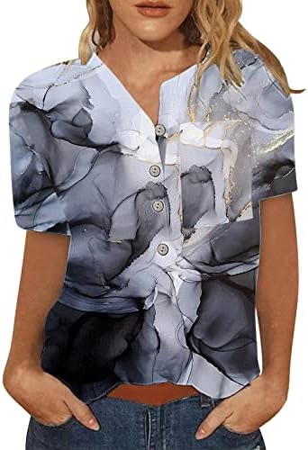 Дамски Летни Прости Блузи с Къс ръкав, Модни Туника с V-образно деколте и Копчета, Ежедневна Блуза За Момичета С Флорални