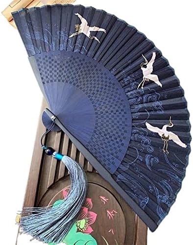Китайски сгъваем фен от павлиньих пера в стил ретро - Красив бронзов дизайн от копринени тъкани, 7 инча, идеален