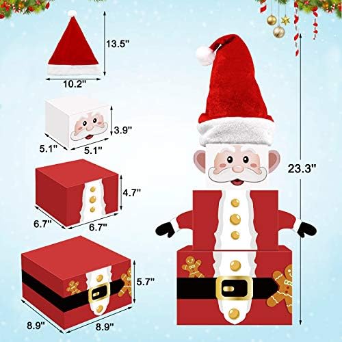 Коледни Кутии Подарък от Дядо Коледа с Шапка, Коледна Празнична Кула, Подаръчни Кутии за Коледната Елха, Украса