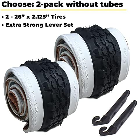 Класически бели стенни гуми за вашите джанти Cruiser и аксесоари за плажни наем Cruiser. Велосипедни гуми в бял цвят с размери 26 x 2.125 мм. с тръбите или Без тях. 1 или 2 опаковк