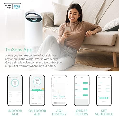 Комплект филтри TruSens Smart Wi-Fi за пречистване на въздуха от алергии и грип | Голям | UV-C Осветление + HEPA Филтриране