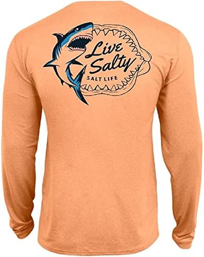 Младежка риза Salt Life Shark Bite SLX Участък-Намаляване с дълъг ръкав, Имитация на Портокал, Хедър, X-Large
