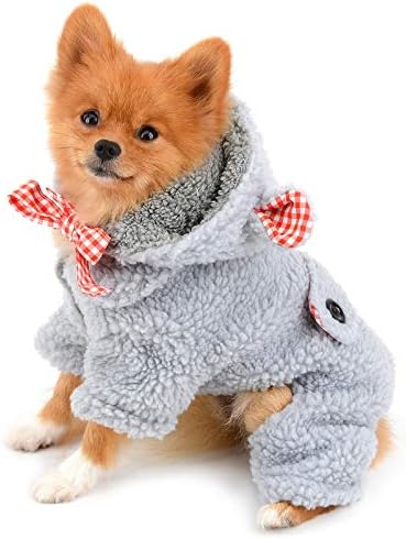 SELMAI Меко Флисовое Зимно палто за кучета, Четири крака, Сладък Дизайн Мечка, Подвижна Капачка, Топли Дрехи за домашни