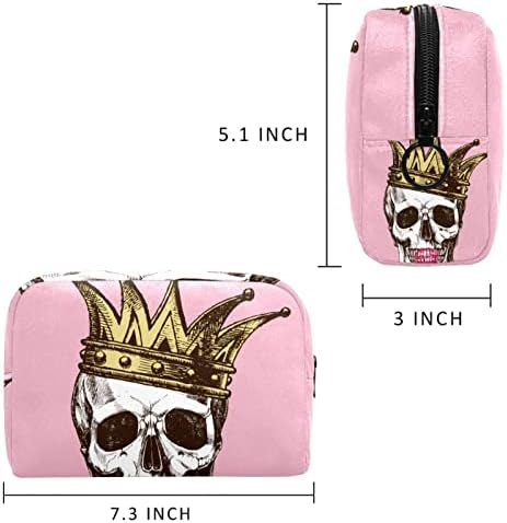 Козметични чанти за Жени и момичета, Кралят на Черепите на Смърт с Корона и Портрет Червило, Малки козметични чанти, Чанта