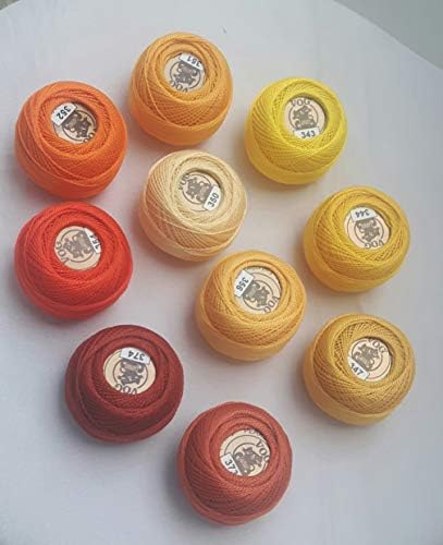 Конци за бродиране от памук Vog Perle 8 размер - Комплект от 10 глобули (10 грама) - Жълти и оранжеви нюанси (колона № 7)