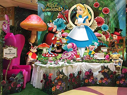 На фона на Алиса в Страната на чудесата | Фон за Чай | Момиченце-Принцеса | 1-ви рожден Ден | Фотография | Банер