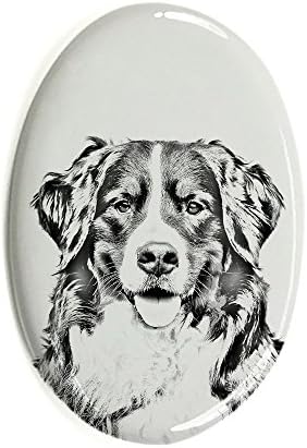 Bernese mountain dog, Овално Надгробен камък от Керамични плочки с Изображение на Куче