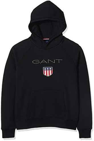 Пуловер с качулка за момчета с Логото на ГАНТ Shield 16 години, Черен