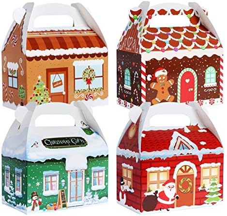 TOMNK 28 Опаковки, Коледни подаръци кутии Кутии за бисквити, Кутии за предложения 3D Коледна Къща Картонени Двойно