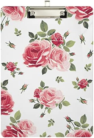 Акрилни клипборда ALAZA, клипборда с цветя, розови рози стандартен размер A4 9 x 12,5 с низкопрофильным метален клипс