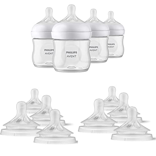 Philips Avent Бутилка за новородени Natural, 4 грама, 4pk, SCY900/04 и биберони за шишета Natural Response Разход на