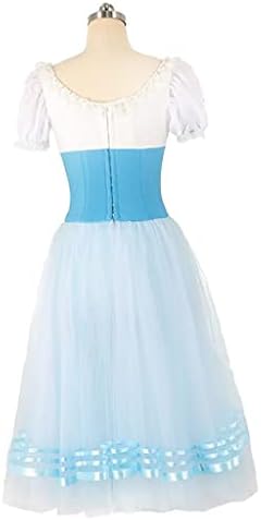 DSHDB Синьо-бяло романтично Балетное Дълга рокля За момичета, Професионален състезателен костюм за изяви, Балетное