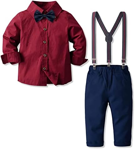 Angelwilla/Облекло за малки момчета, комплект Дрехи, Риза с Вратовръзка, Смокинг, Тиранти и Панталоните, Джентльменские Костюми