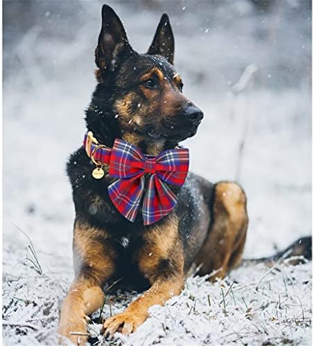 Коледен Памук нашийник за кучета TJLSS с матросским лък, Червени и Сини Карирани Щенячий нашийник за Малки, Средни и Големи Кучета (Цвят: E, Размер: M)
