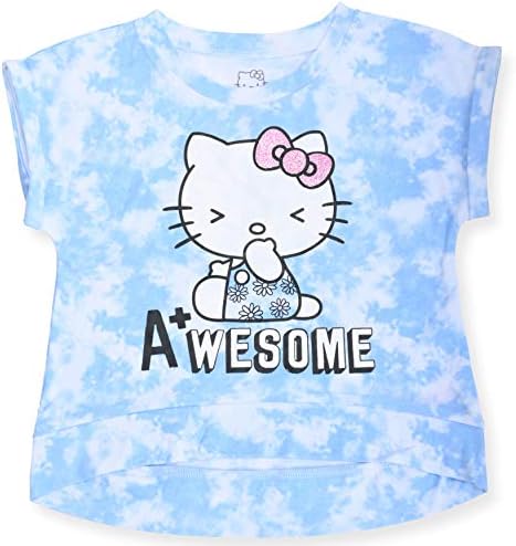 Модна тениска на Hello Kitty За момичета от 2 теми и Кратък комплект за отдих с Топ на експозиции Отпред и Модерни Къси панталони с Делфина, Летни Дрехи