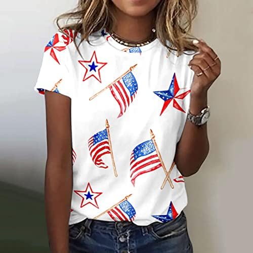 Дамски Спортни Блузи с къс ръкав, Дамски Ежедневни Тениска с Принтом на Деня на Независимостта с Къс ръкав и кръгло деколте,