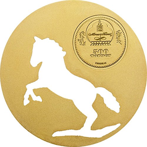 2014 Монголия - Монголски природа - Кон - 500 Тогрог - 1/2 унция - Позлатена Сребърна монета - Без лечение