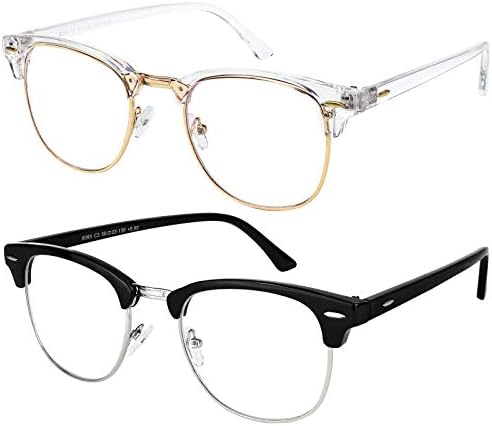 Сини, Светли и слънчеви Очила за мъже и Жени Без Рамки Компютърни Очила в Полукръгла рамките на 2 Опаковки
