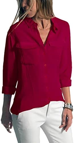 Andongnywell/ Дамски Ризи с копчета и дълъг ръкав, Просто Пуловер, Стрейчевая Официална Ежедневни Риза, Блуза