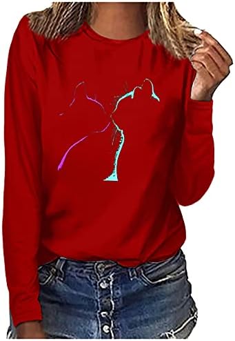 Дамски Модни Блузи с принтом, Тениска с кръгло деколте и дълги Ръкави, Основни Блузи, Ежедневни Пуловер, Ежедневни Блузи, Потници