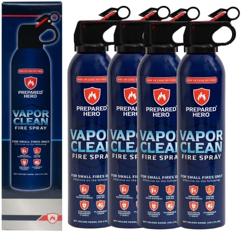 Противопожарен спрей Vapor Clean от Prepared Hero - 4 опаковки - Преносим пожарогасител за дома, колата, гараж, кухня -