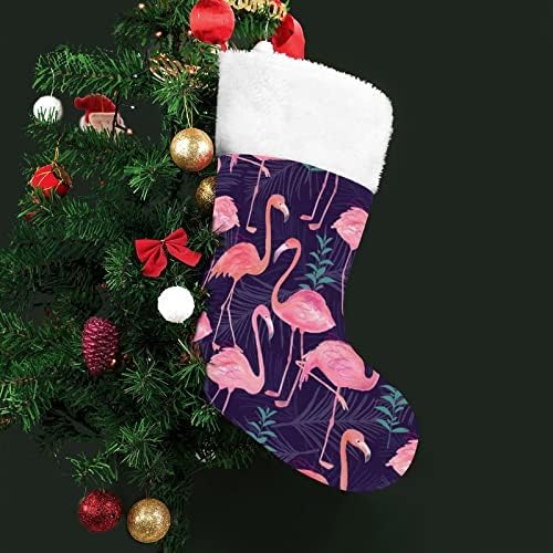 Сладък Коледен Отглеждане с Фламинго, Коледна Елха, Висящи Чорапи за Камината, с Къси Плюшени Белезници, Украса за