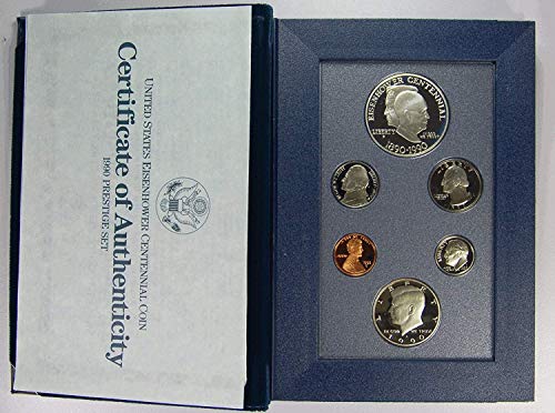 Набор от Престижните доказателства, Монетен двор на САЩ, 1990 г. Оригиналната Правителството Опаковка от Сребро Доказателство за долар Айзенхауер