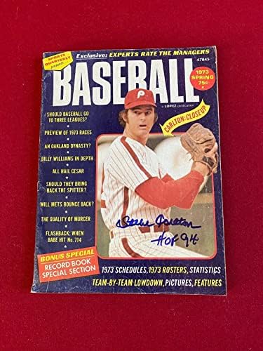 1973, Стив Карлтън, списание БЕЙЗБОЛ с автограф (JSA), КОПИТО, щата Илинойс. (Vintage) - Списания MLB с автограф