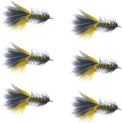 Място за риболов риболов, летят Маслинено Черна корона от мъниста Krystal Woolly Bugger Класически Мухи за Поред - Комплект от 6 мушек за риболов на пъстърва на риболов, летят
