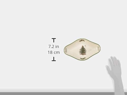 Ястие с форма на диамант от колекцията на Spode - Christmas Tree Collection, Порцелан, 8,8 инча, Зелено, Може да се използва
