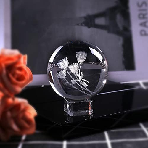 ZUHERA 60 мм 3D Гравиран Букет от Рози Обхват K9 Кристална Стъклена Топка за Подарък за Рожден Ден, Сувенири, Декорация за Дома за Влюбените, с Кристал в основата, 60 мм