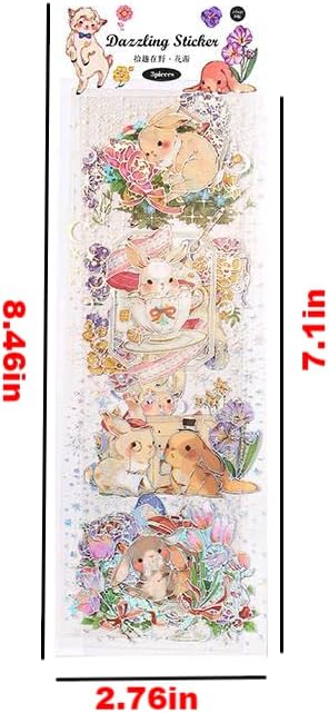 Diuhofart Набор от Холограмните Стикери със собствени животни, Водоустойчив Декоративни Стикери с Цветя за Водене на дневник,
