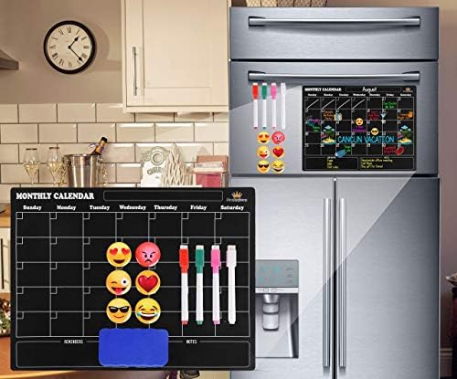 Магнитен Календар FamilyGroup на хладилник - Черна Магнитна дъска за сухо изтриване за хладилник с 6 магнити във формата