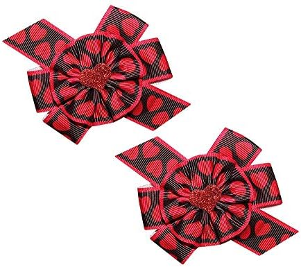 WD2U Комплект за момиченца от 2 Луксозни Бантов под формата на Валентинок с черни и Червени Сърца от Алигатор