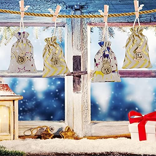 Коледен Адвент-Календар Чанти 24 Дни Броене Чул Подарък Пакети Фестивал направи си САМ шоколадови Бонбони Пълнене на Торби за Коледа Домашен Офис Декор (Цветен)