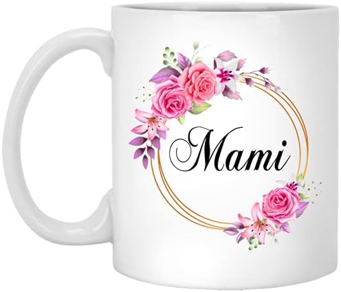 GavinsDesigns Новост Mami Цветя, подаръци под формата на чаши ffee за Деня на майката - Розови цветя Мами в златна рамка - Нова чаша във формата на цвете Мами - Подаръци за мама з