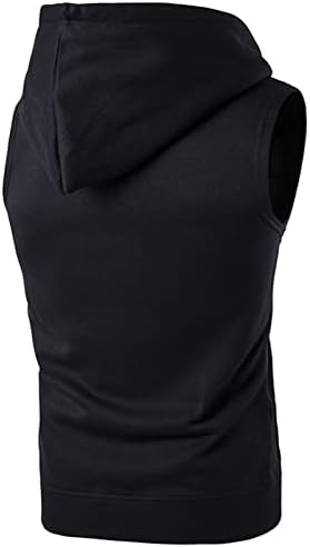 Мъжки hoody с качулка с цип, потници без ръкави, блузи за бодибилдинг, фитнес, лека суитчър с качулка за фитнес зала (черен, средно)