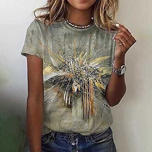 Ризи Свободно Намаляване с Графичен Дизайн за Момичета, Лятото, Есента и Блузи с Къс Ръкав за Късна Закуска, Ризи, Дамски