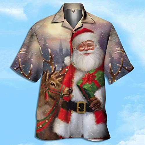 ZDDO Коледни Мъжки Ризи с копчета и Къс ръкав, Коледни Вечерни Костюми на Дядо Коледа, Нормално Кацане, Новост, Дизайнерска Риза