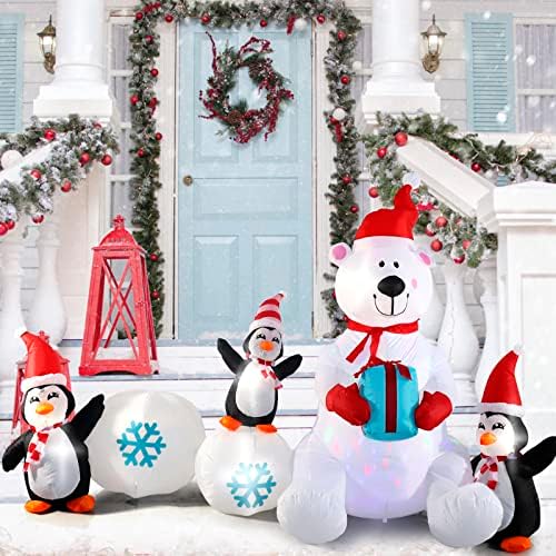 Надуваеми Коледна Украса, SHDEJTG 8FT Снежен човек Пингвин на снежната топка Взриви Коледни Украси на Открито