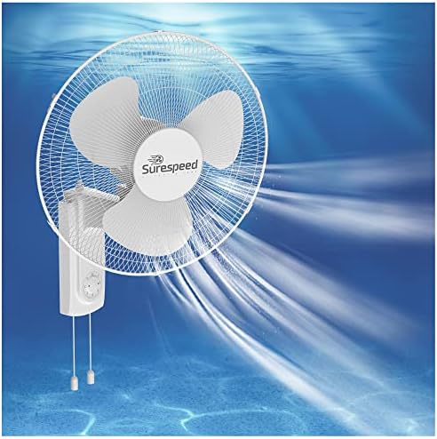 Вентилатор за стенен монтаж, Безшумен стенен вентилатор 16 с 3 скорости на въртене, поддържа завъртане на 90 ° и
