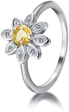 DIOWUS Винтажное сребърно и розово-Златно Резное пръстен с Подсолнухом под формата на водни Кончета, Бохо Пръстени с Подсолнухом