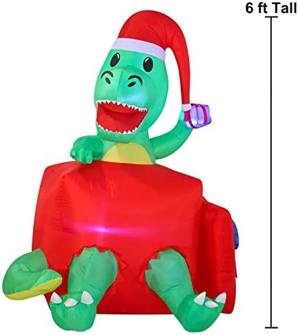 Надуваем Коледен Динозавър Joiedomi 6 фута, Динозавър в кутия за Подарък, Коледна Надуваем с вградени светодиоди, Надуваеми играчки за Коледно парти, Украси за тревата