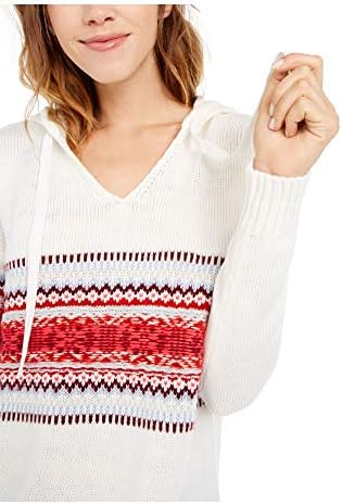 Американски Тряпичный Женски Пуловер с качулка цвят Слонова Кост, с дълъг ръкав и V-образно деколте Размер: XS