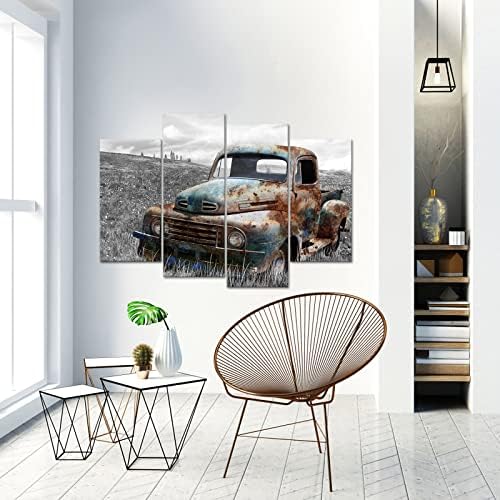 DuoBaorom 4 Панела Ръждясала Кола на Платното за монтаж на стена Арт Стар Камион Картина на Дивата Природа Разпечатки