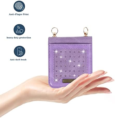 Чанта-портфейл SLLMYYX, Съвместим с Samsung Z Flip 3, лента за през рамо с RFID заключване, Кожен Калъф за телефон
