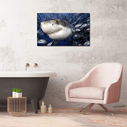 KLVOS Blue Ocean Wall Art е една Голяма Бяла Акула, Ловящая Риба, Снимки, Пръстови Отпечатъци, Подводни Животни Живопис,