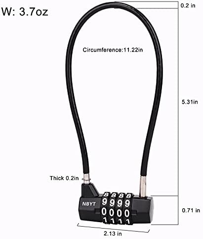 Стоманен кабел NBYT с 4 Фигурални Кодова брава, Панти заключване на дръжката на гардероба, диаметър 3,16 инча, дължина