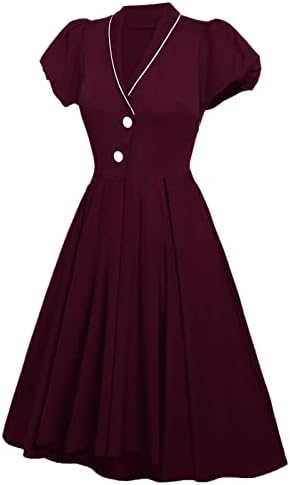 Дамски Дълги рокли Fragarn, Секси Ретро Рокля-Смокинг в Контрастен Цвят С V-образно деколте и с Пищните ръкави